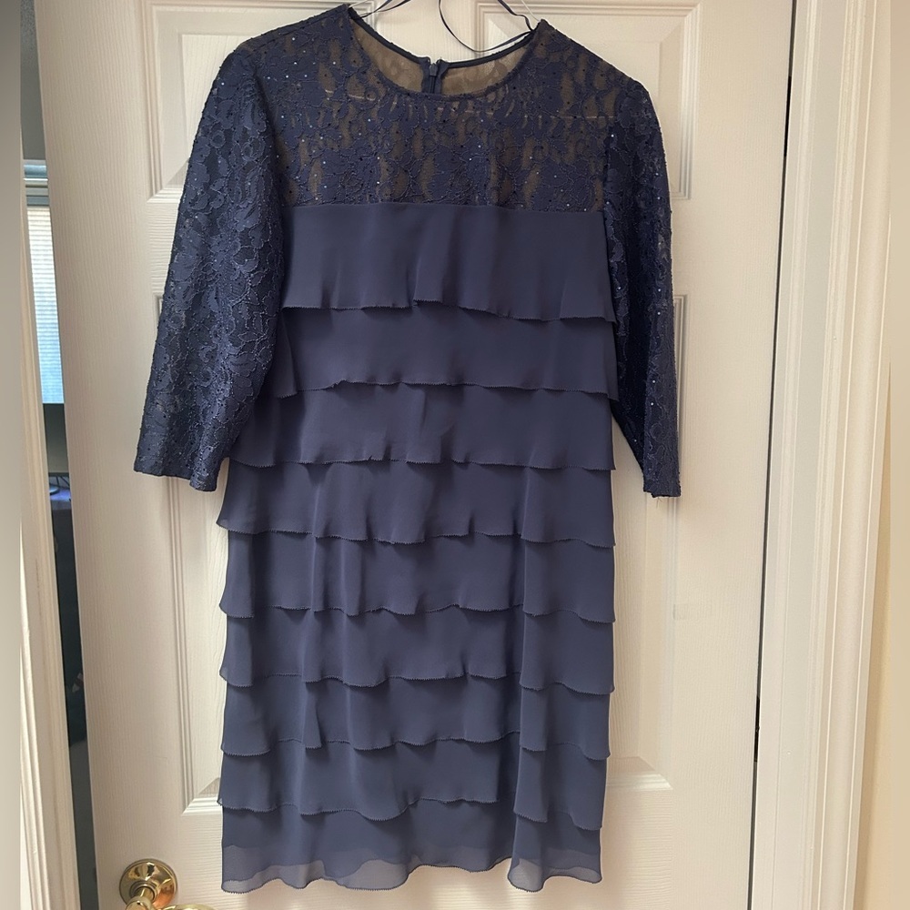 Alex Evenings Navy Lace Tiered Dress